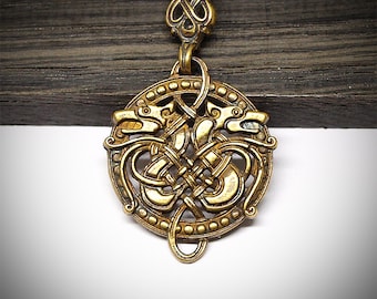 Celtic wolves necklace / Wolf pendant / Norse jewelry / Nordic / Viking / Brass