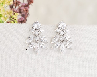 Crystal Bridal Earrings, Wedding Stud Earrings, Leaf Studs, Bridal Earrings, Rose Gold Wedding Earrings, Marquise Earrings, Bridesmaid, ZOEY