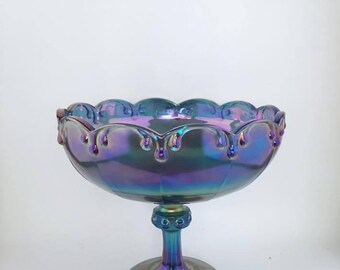 Vintage Blue Carnival Glass Compote