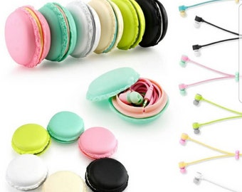 Macaron Ear Buds Headphones earbuds earphones macaroon Pink Tiffany black white cell phone music workout
