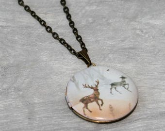 Deer Locket Necklace, Fawn Necklace, Woodland Jewelry, Animal Jewelry