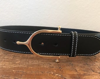 100% real leather belts with gold spur buckle.