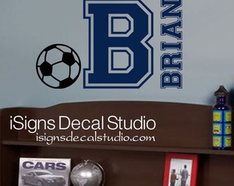 SOCCER WALL DECAL - Custom Name Decal - Kids Soccer Decal - Varsity Name Decal - Soccer Decal - Sports Wall Decal