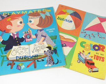 1974 Coloring Books from Lowe - Toddler Kindergarten Coloring 70s Blank Coloring Books Graphic Design 1970s Children