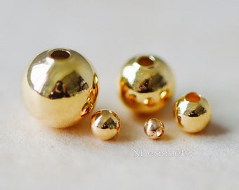 Gold plated Brass Smooth Round Spacer Beads, 2/ 3/ 4/ 6/ 8mm, Lead Nickel Free (GB-019)