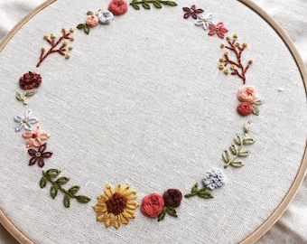 Cute Floral Wreath Hand Embroidery Pattern-PDF Download