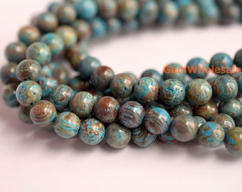 15.5"4mm/6mm Turquoise blue Calsilica jasper round beads,semi precious stone,blue brown gemstone beads, Blue Sky Jasper beads