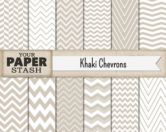 Neutral Chevron Digital Paper, Khaki Scrapbook Paper, Tan Zig Zag Background, Weddings, Masculine, Father's Day, Anniversary, Commercial Use