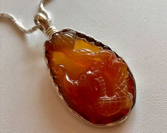 Carnelian Pendant With Sterling Silver-Carnelian Dragon Gemstone