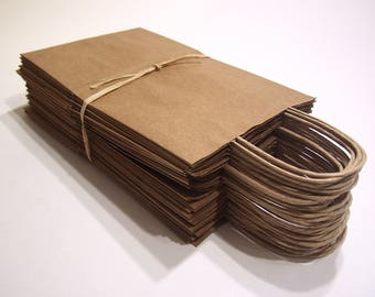 30 Tall Paper Bags With Handles. 14" Tall X 8 3/4" Wide X 6" Deep Natural Kraft Shopping Bags. Eco-Friendly, Serrated Top.