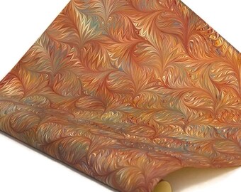 Hand-Marbled Paper Imported From Italy - Bird Wing - Green/Blue/Red