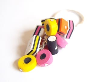 Liquorice Allsorts Keychain ( kawaii keychain licorice allsorts food keychain miniature sweets polymer clay food miniature candy keychain )