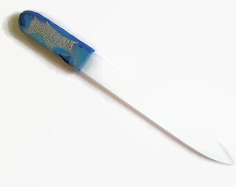 Czech Crystal Nail File, Medium Glass Nailfile, Shades of Blue with Silver Accents // gifts for her // bridesmaid gifts