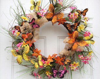 Butterfly Wreath, Summer Wreaths for Front Door, Summer Wreath, Natural Front Door Wreath