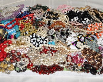 Vintage Jewelry Repurpose Craft Lot Jewelry Making Beads Broken Necklaces Bracelets Costume Jewelry Some Signed Pounds of Jewelry