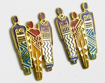 Laurel Burch, earrings, tribe, enamel, cloisonne, post, gold, teal, blue, purple, red, black, orange, pierced earrings, free shipping
