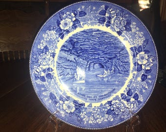 Vintage Echo River Mammoth Cave Kentucky Souvenir Blue And White Plate Staffordshire - Adams
