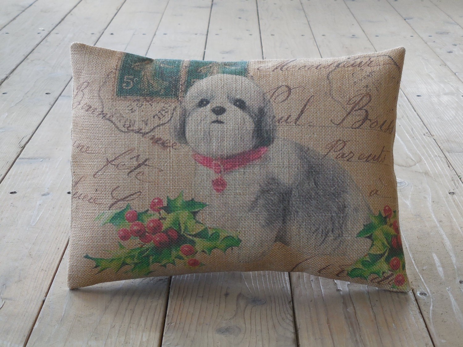 shih tzu christmas pillow