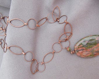 Unakite and Copper Pendant Necklace/Gift for Her