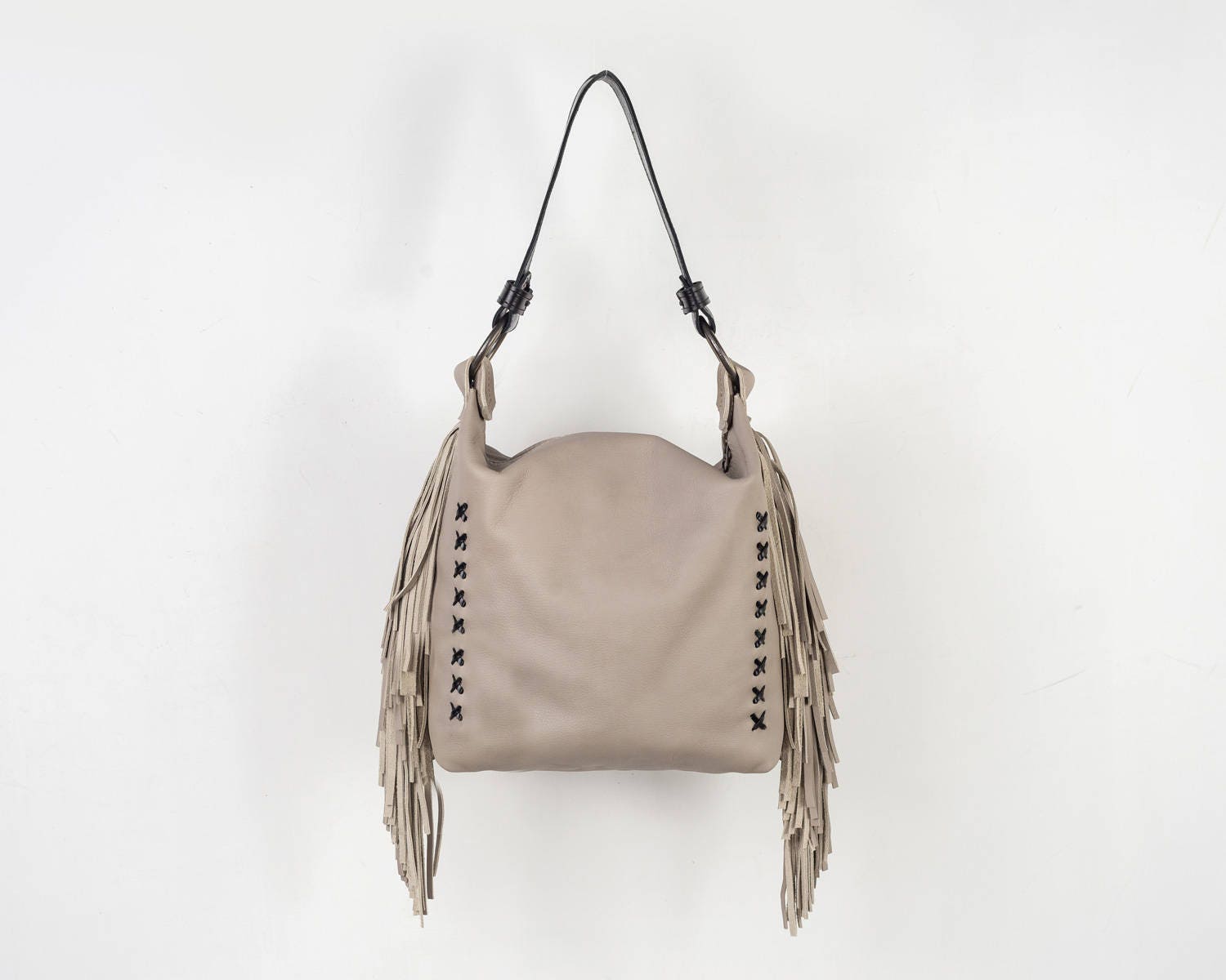 grey leather slouch bag