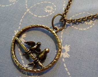 Two Little Birds on the Perch Pendant Necklace