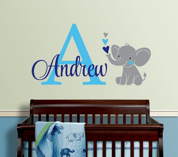 Elephant Custom Name Personalized Initial Vinyl Wall Decal