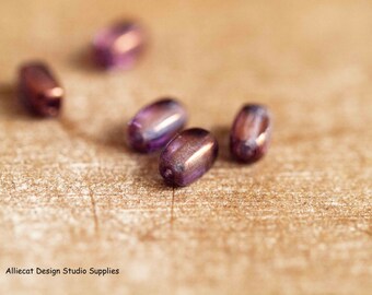 30 Amethyst Lumi 6x4mm Rice Czech Glass Beads (A342)