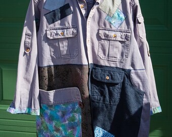 denim coat, up-cycled jacket, repurposed