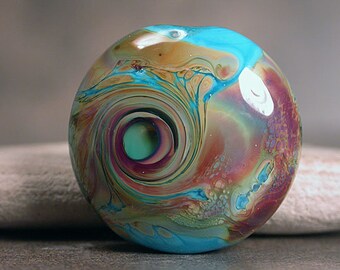 Artisan Glass Lampwork Focal Bead, Lampwork Lentil Spree, Turqoise Blue and Raku Shards, Divine Spark Designs, SRA