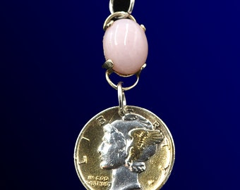 Woman's Mercury Coin Necklace, 90% silver, 24 karat gold plated, 20-inch sterling silver chain.