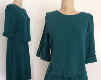 1960's Teal Green Dress w/ Floating Top Size Medium Large by Maeberry Vintage