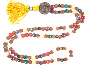 Chakra Mala Beads Rudraksha Navgraha Nine Planet Prayer Meditation Healing Stone Yoga Necklace