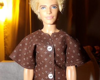 Brown & white dotted shrt for Male Fashion Dolls - kdc40