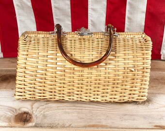 Vintage Wicker Purse • Flair Fashions Brand Straw Handbag • Made in Hong Kong
