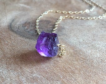 Raw Amethyst Necklace - Raw Crystal Necklace - Amethyst Jewelry - Raw Stone Necklace - February Birthstone - Healing Crystal Necklace