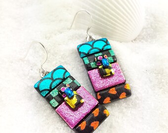 Dichroic glass earrings, fused dichroic earrings, Rainbow jewelry, dichroic jewelry, Dichroic earrings, statement earrings, glass fusion