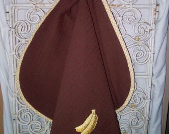 Tea towel embroidered "banana" to hang handmade