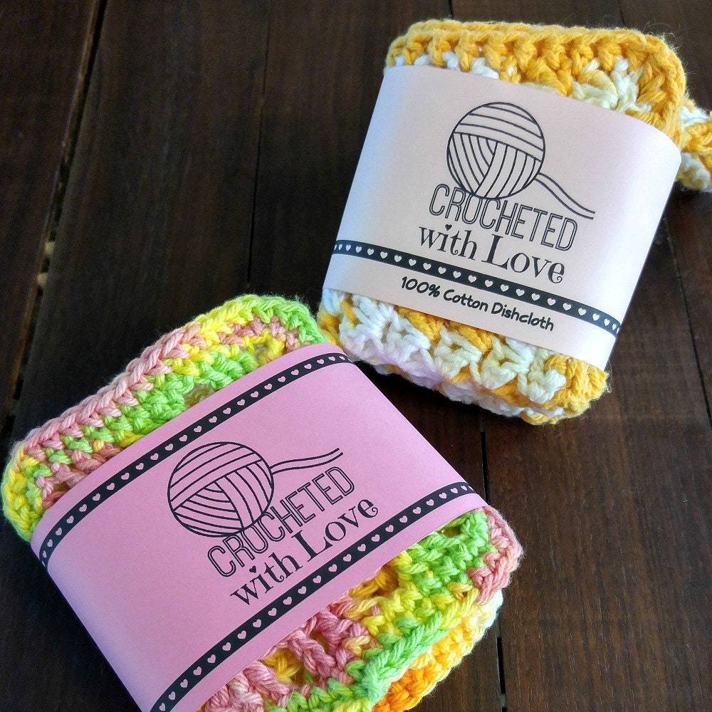 Printable PDF Crochet Dishcloth Label Wrappers Crocheted