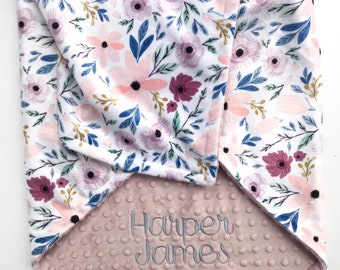 Baby Shower Gift - Minky Baby Blanket - Monogram Baby Blanket - Floral Blanket - Baby Girl Blanket - Newborn Baby Blanket - Custom Blanket
