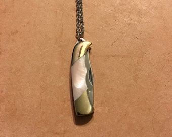 Rose Mother of Pearl Mini Pocket Knife Necklace