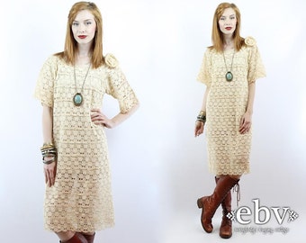 Vintage 70s Crochet Lace Dress S M Hippie Wedding Dress Hippie Dress Hippy Dress Boho Dress Hippy Wedding Dress Boho Wedding Dress