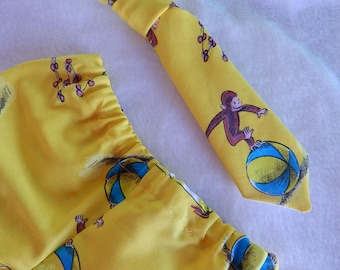 Curious George Diaper Cover or Shorts and Tie Set**curious george diaper cover**curious george cake smash**curious george boy birthday