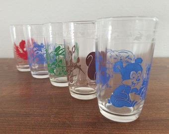 Vintage Swanky Swig Character Juice Glasses - Set of 5