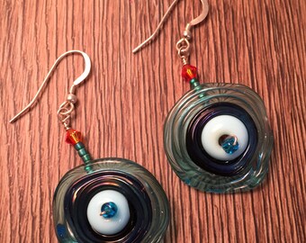 Light blue handmade lampwork earrings