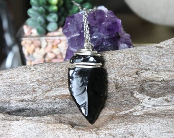 Bohemian Jewelry - Obsidian Arrowhead Necklace - Raw Stone Jewelry - Bohemian Necklace - Boho Hippie Necklace - Stone Arrowhead Jewelry