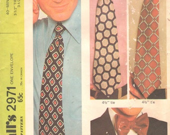 McCalls 2971 1970s Easy 40 Minute Mens Neck Ties Bow Tie Pattern Adult Teen Sewing Pattern