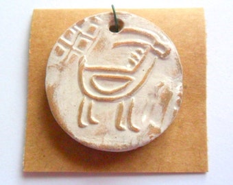 Petroglyph Goat Rustic Linen Glazed Terra Cotta Pendant Finding