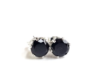 Black Spinel and Sterling Silver Stud Earrings