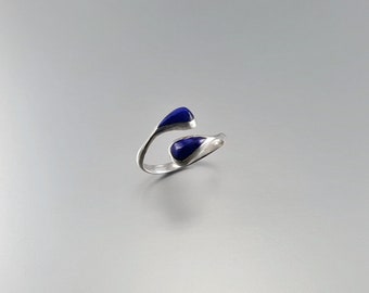 Beautiful fine ring of Lapis Lazuli and Sterling silver - gift idea - drop shape dual stone ring - adjustable ring - AAA Grade afghan Lapis