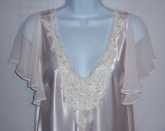 Vintage Jonquil by Diane Samandi Pink Ivory Satin Lace Chiffon Gown Nightgown Small Nightgown Neiman Marcus Bridal Honeymoon Peignoir